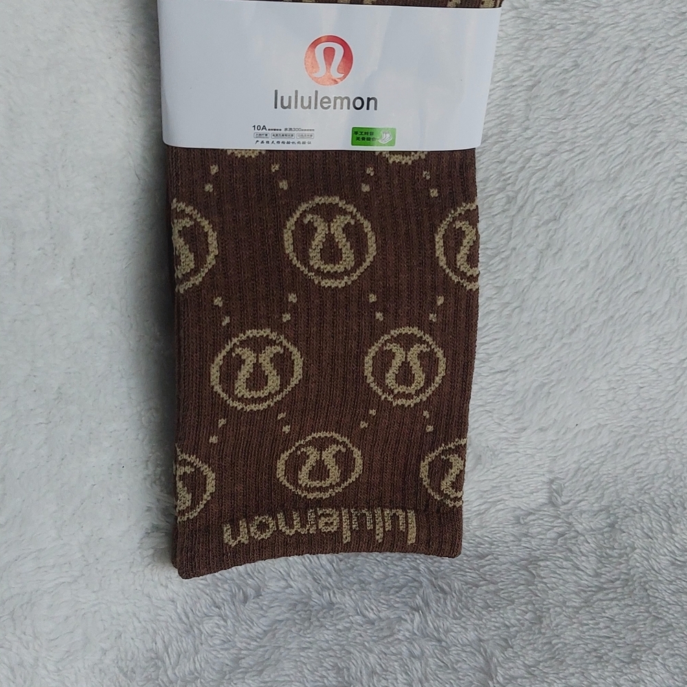 Lululemon Brown and Tan Logo Socks